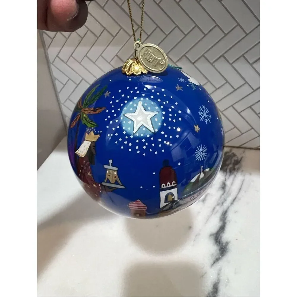 2014 Pier One Li Bien Ornament Bethlehem Reverse Hand Painted Glass Christmas